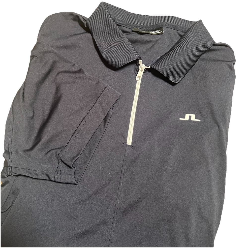 J. Lindberg men's polo XXL‎ Dark Midnight Blue Quarter Zip Logo Front & Back